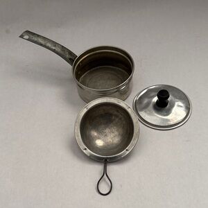 Vintage 3 piece Small Aluminum Single Poached Egg 4” Pot with Lid